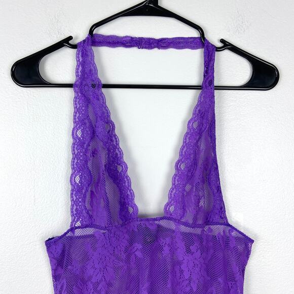 Victoria's Secret Lace Halter Neckline Lingerie Top Babydoll Purple Size Medium - Picture 2 of 9